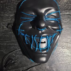 Black LED Halloween Mask with Blue Accents